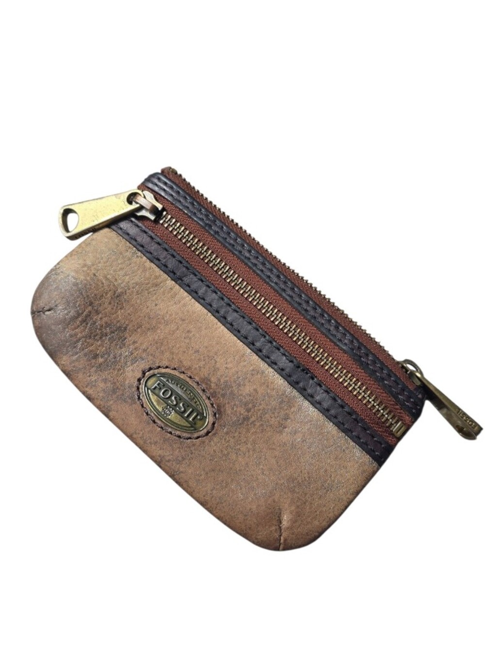 Fossil Distressed Leather Zip Pouch Wallet | Vintage Brown